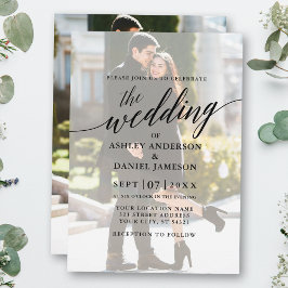 Modern Elegant Calligraphy Photo Overlay Wedding Kaart