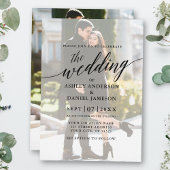 Modern Elegant Calligraphy Photo Overlay Wedding Kaart