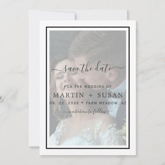 Modern Elegant Calligraphy Photo Overlay Wedding Save The Date (Voorkant)