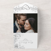 Modern Elegant Calligraphy Photo Wedding All In One Uitnodiging (Buitenkant)