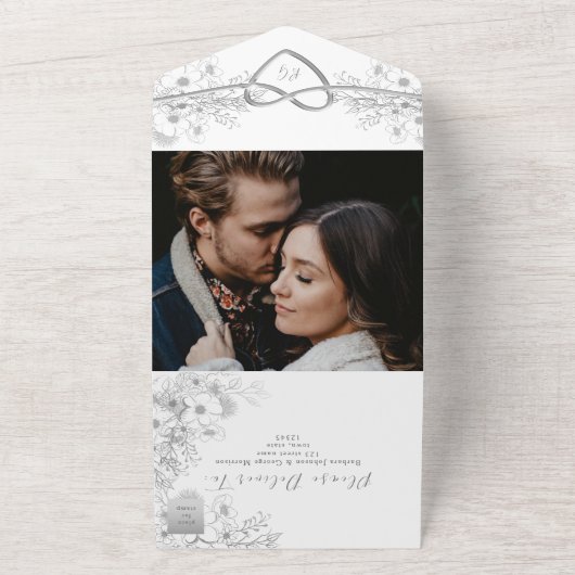 Modern Elegant Calligraphy Photo Wedding All In One Uitnodiging (Buitenkant)