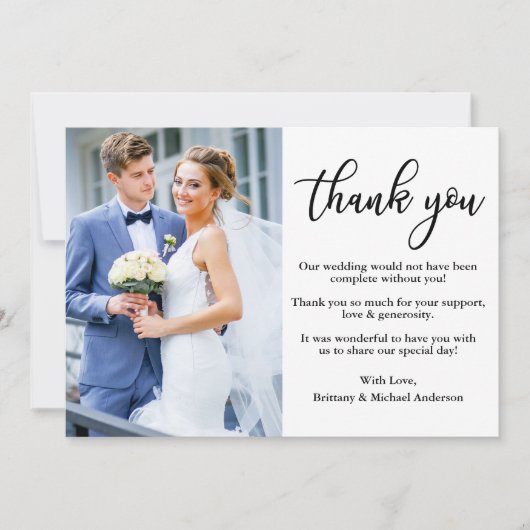 Modern Elegant Calligraphy Photo Wedding Bedankkaart (Voorkant)