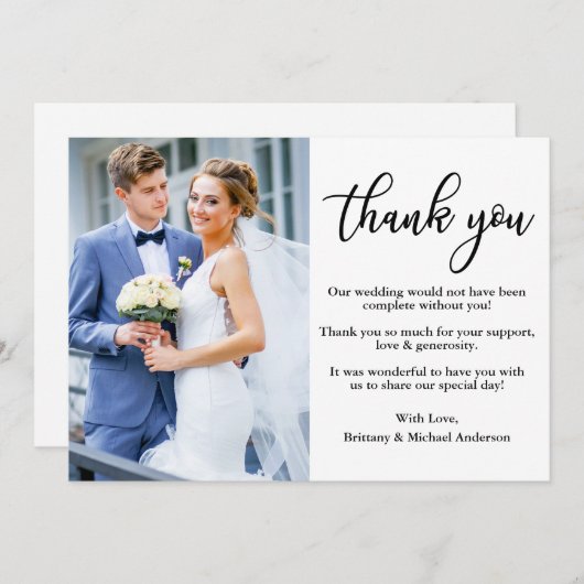 Modern Elegant Calligraphy Photo Wedding Bedankkaart (Voorkant / Achterkant)