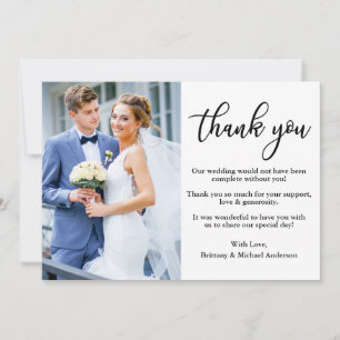 Modern Elegant Calligraphy Photo Wedding Bedankkaart