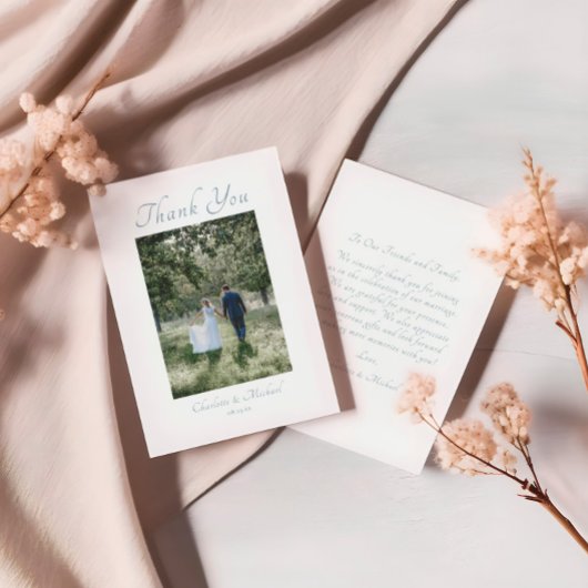 Modern Elegant Calligraphy Photo Wedding Bedankkaart