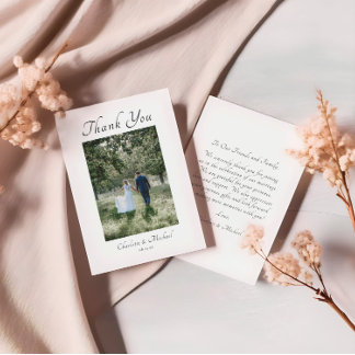 Modern Elegant Calligraphy Photo Wedding Bedankkaart