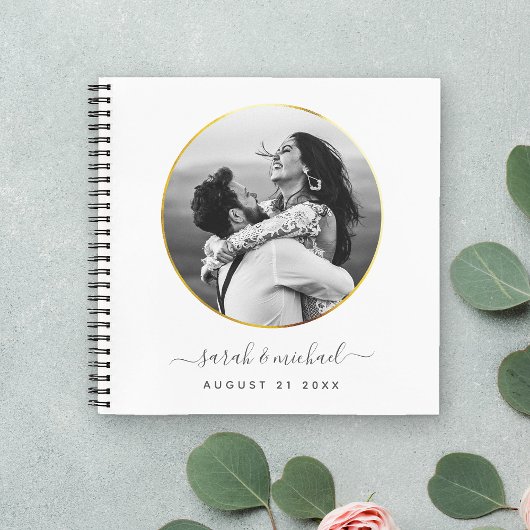 Modern Elegant Calligraphy Photo Wedding Guest Notitieboek