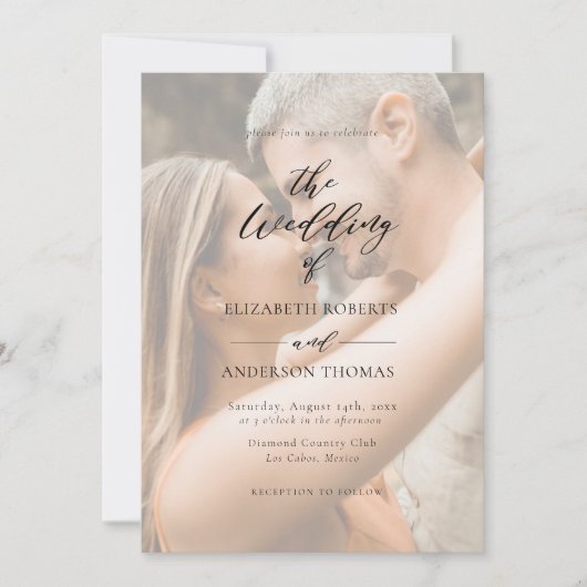 Modern Elegant Calligraphy Photo Wedding Kaart (Voorkant)
