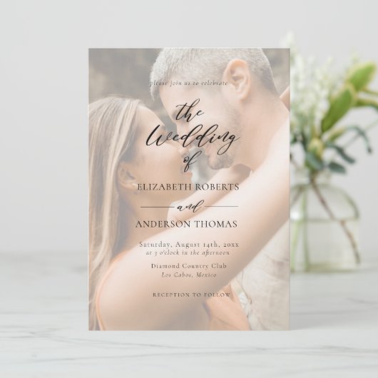 Modern Elegant Calligraphy Photo Wedding Kaart (Staand voorkant)