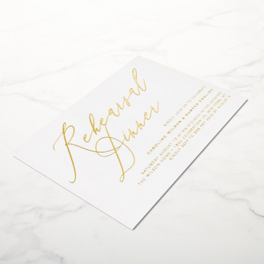 Modern Elegant Calligraphy Rehearsal Dinner Folie Uitnodiging (Gedraaid)