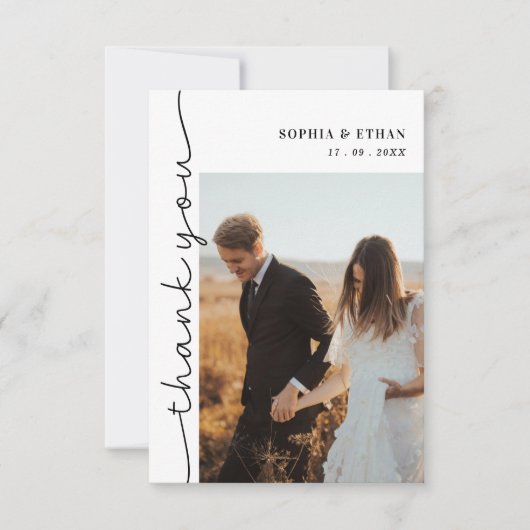 Modern Elegant Calligraphy Script 3 Photo Wedding Bedankkaart (Voorkant)