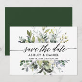Modern Elegant Calligraphy Waterverf Greenery Save The Date (Voorkant / Achterkant)