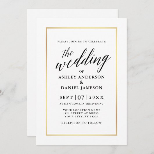Modern Elegant Calligraphy Wedding Black en Gold Kaart (Voorkant / Achterkant)