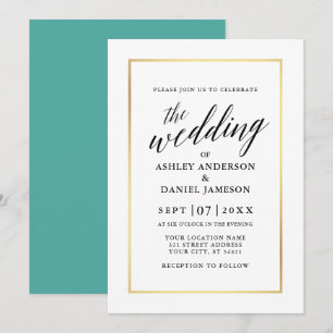 Modern Elegant Calligraphy Wedding Blauwgroen Gold Kaart