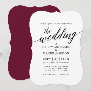 Modern Elegant Calligraphy Wedding Burgundy Kaart