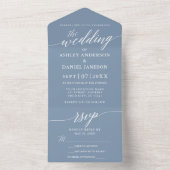 Modern Elegant Calligraphy Wedding Dusty Blue All In One Uitnodiging (Binnen)