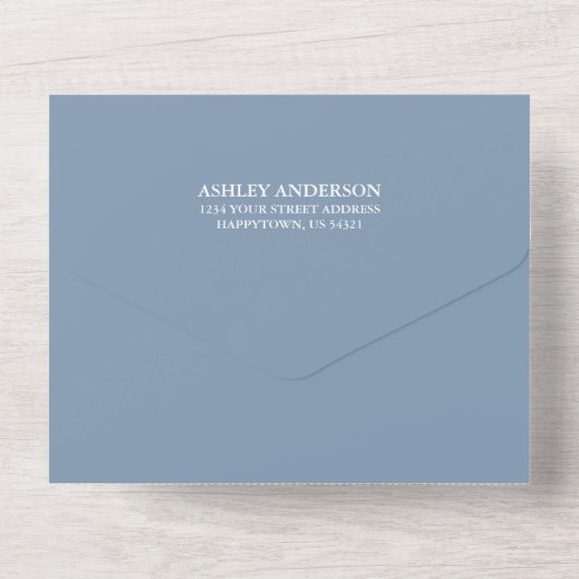 Modern Elegant Calligraphy Wedding Dusty Blue All In One Uitnodiging (Achterkant)