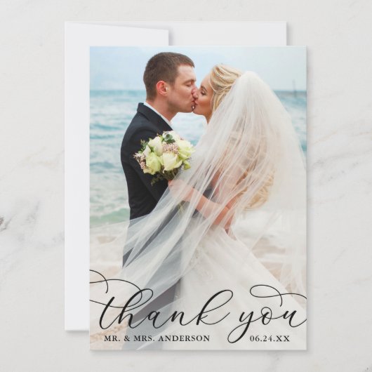 Modern Elegant Calligraphy Wedding Foto B Bedankkaart (Voorkant)