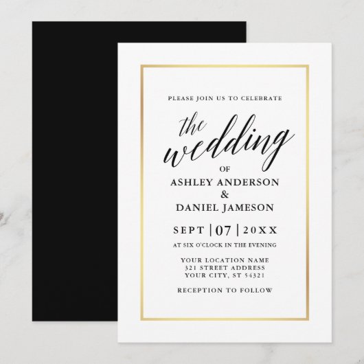 Modern Elegant Calligraphy Wedding Gold Lijst Kaart (Voorkant / Achterkant)