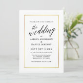 Modern Elegant Calligraphy Wedding Gold Photo Back Kaart (Staand voorkant)
