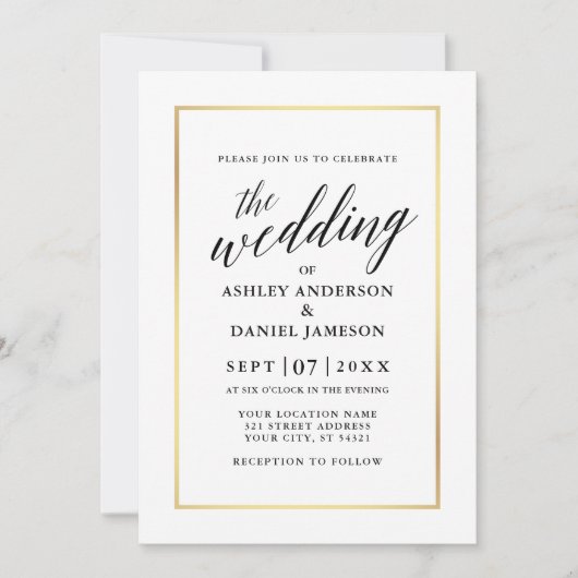 Modern Elegant Calligraphy Wedding Green Gold Kaart (Voorkant)