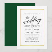 Modern Elegant Calligraphy Wedding Green Gold Kaart (Voorkant / Achterkant)