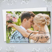 Modern Elegant Calligraphy Wedding Photo Bedankkaart