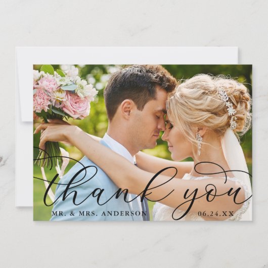 Modern Elegant Calligraphy Wedding Photo Bedankkaart (Voorkant)