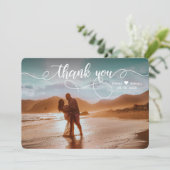 Modern Elegant Calligraphy Wedding Photo Bedankkaart (Staand voorkant)