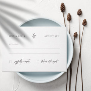 Modern Elegant Calligraphy White Wedding RSVP Kaartje