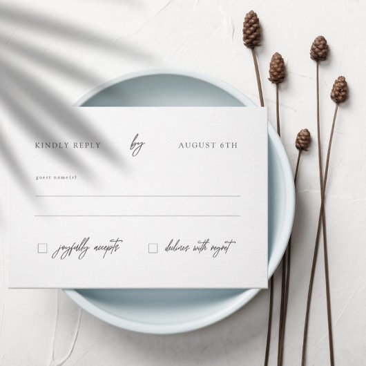 Modern Elegant Calligraphy White Wedding RSVP Kaartje