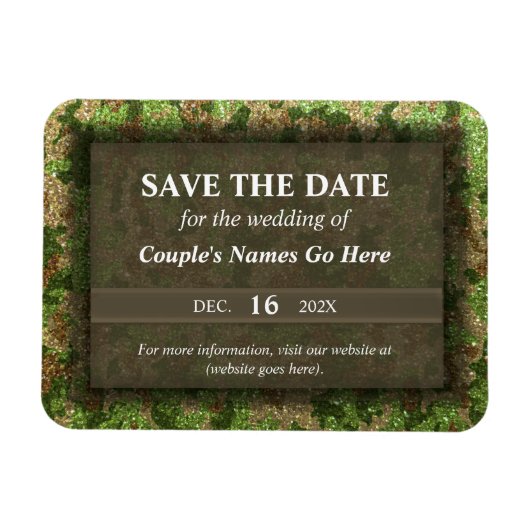 Modern Elegant Camouflage Glitter Save the Date Magneet (Horizontaal)