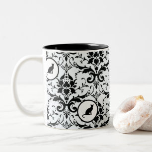 Modern Elegant Cat Damask Patroon Tweekleurige Koffiemok