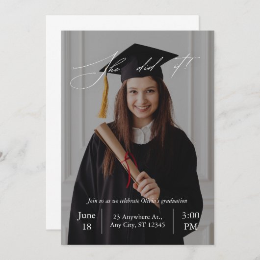 Modern Elegant Celebration Afstuderen Invitation Kaart (Voorkant / Achterkant)