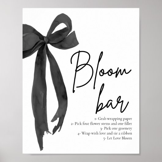 Modern Elegant Chic Black Bow Bloom Bar Sign Poster (Voorkant)