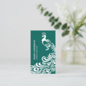 Modern Elegant Chic Blauwgroen en White Peacock Visitekaartje (Staand voorkant)