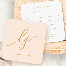 Modern Elegant Chic Blush Goud Cadeaubon Vierkante Visitekaartjes