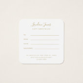 Modern Elegant Chic Blush Goud Cadeaubon Vierkante Visitekaartjes (Achterkant)