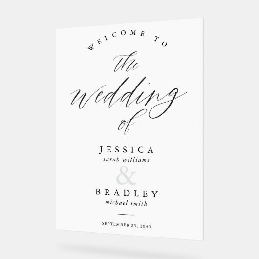 Modern Elegant Chic Calligraphy Weduwen Welkom Acryl Bord (Hoek)