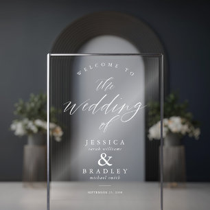 Modern Elegant Chic Calligraphy Weduwen Welkom Acryl Bord