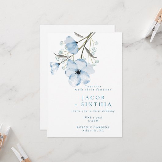 Modern Elegant Chic Dusty Blue Wedding Kaart (Voorkant / Achterkant in situ)