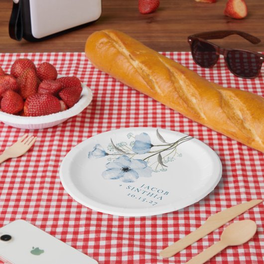 Modern Elegant Chic Dusty Blue Wedding Papieren Bordje (Picknick)