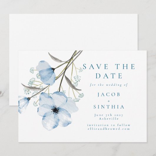 Modern Elegant Chic Dusty Blue Wedding Save The Date (Voorkant / Achterkant)