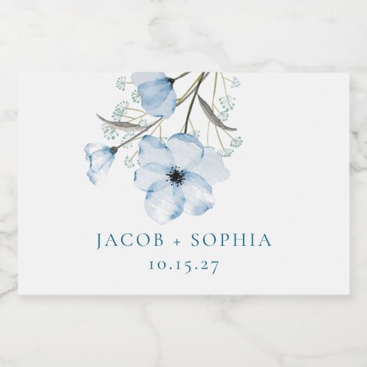 Modern Elegant Chic Dusty Blue Wedding Sparkling Wijnetiket (Enkel label)