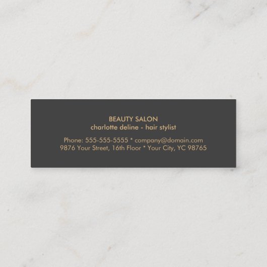 Modern Elegant Chic Faux Copper Gray Hair Stylist Mini Visitekaartje (Achterkant)