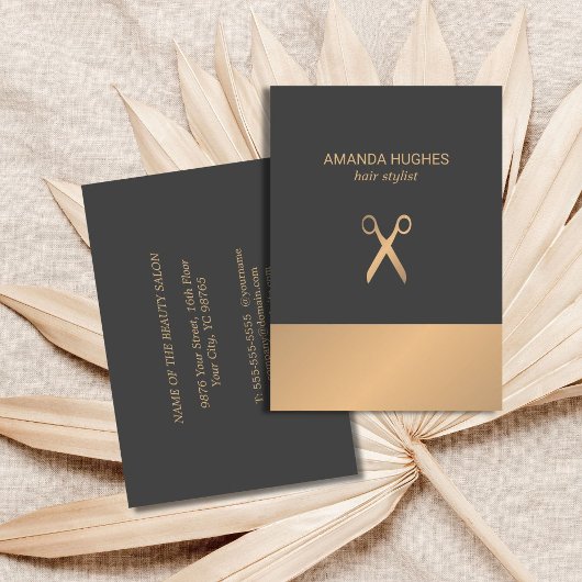 Modern Elegant Chic Faux Gold Grey Hair Stylist Visitekaartje