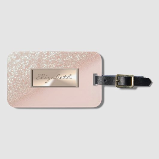 Modern Elegant Chic Girly Glittery Bokeh Ombre Bagagelabel (Voorkant (horizontaal))