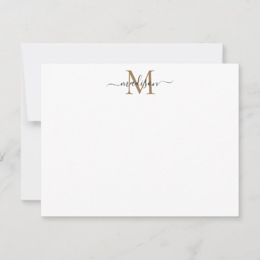 Modern Elegant Chic Girly Script Gold Monogram Notitiekaartje (Voorkant)