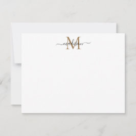 Modern Elegant Chic Girly Script Gold Monogram Notitiekaartje