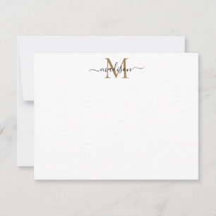 Modern Elegant Chic Girly Script Gold Monogram Notitiekaartje
